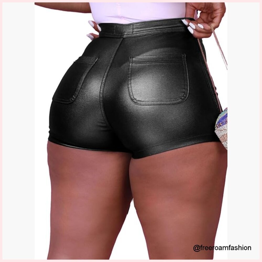 Faux Leather High Waist Stretchy Skinny Shorts Casual Party Wear
